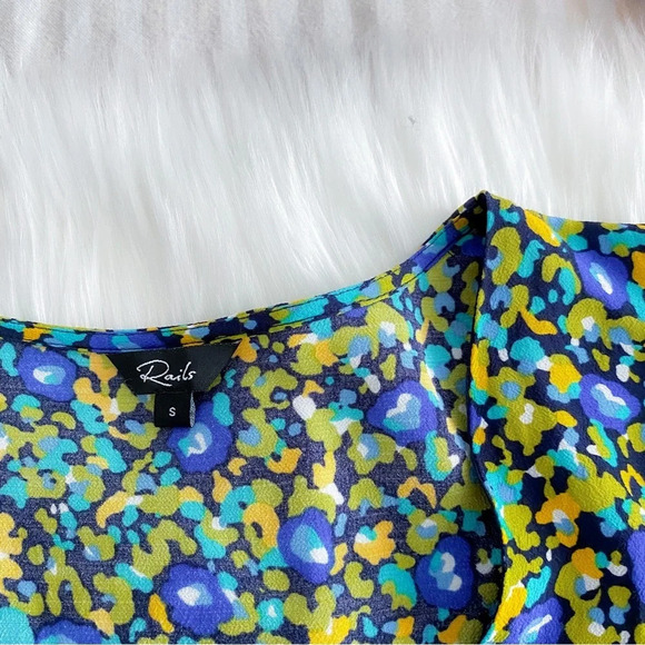 NWOT Rails Roma Mini Dress Abstract Garden Floral Green V-neck Puff Sleeves - Picture 8 of 13